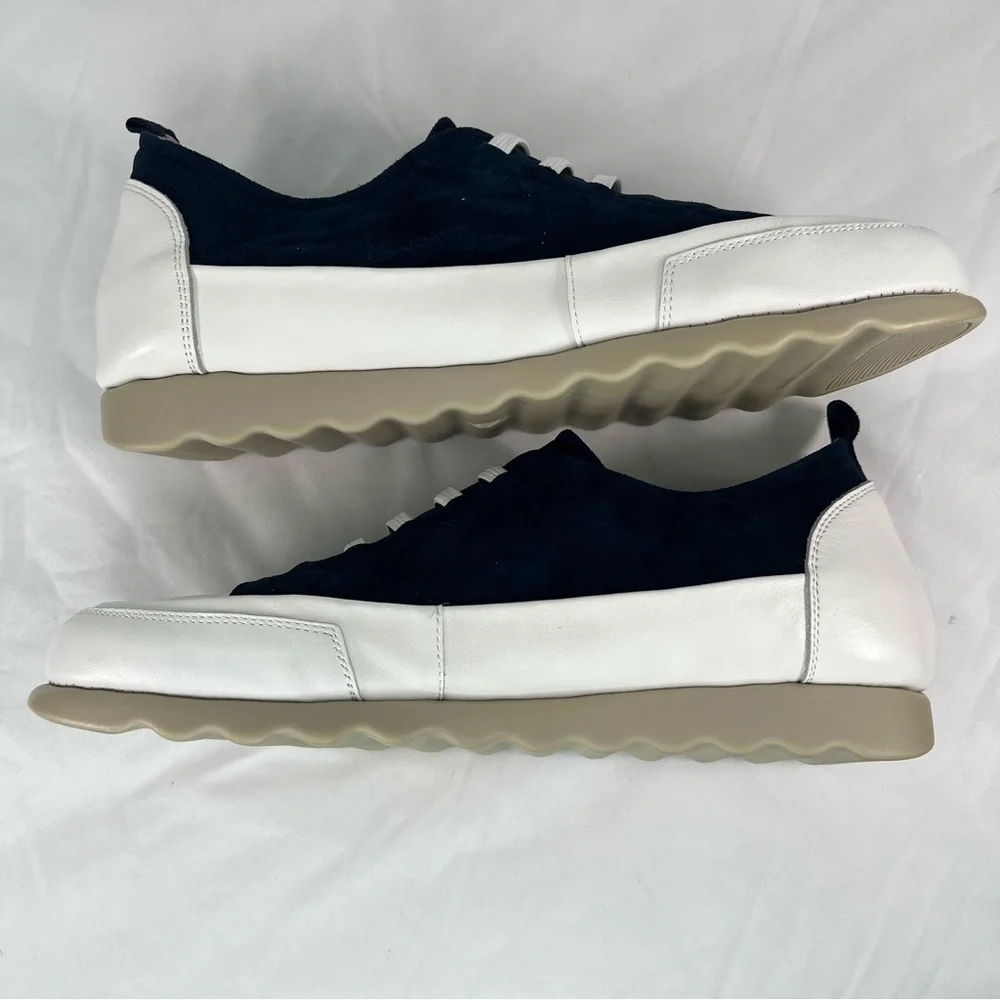 THE FLEXX Women's Navy Suede White Leather Slip On Sneakers Preppy Minimalist